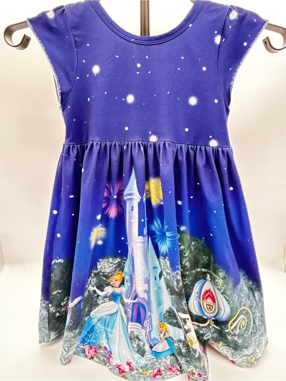 Blue & Purple Princess Castle Fireworks Short Sleeve Dress L (4T)